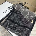 Gucci Unisex GG Jacquard Knit Scarf Tassels Grey Black Wool - Bild 5