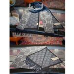 Gucci Unisex GG Jacquard Knit Scarf Tassels Grey Black Wool - Bild 6