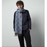 Gucci Unisex GG Jacquard Knit Scarf Tassels Navy Brown Wool - Image 12