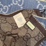 Gucci Unisex GG Jacquard Knit Scarf Tassels Navy Brown Wool - Image 8