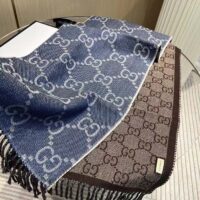 Gucci Unisex GG Jacquard Knit Scarf Tassels Navy Brown Wool (12)
