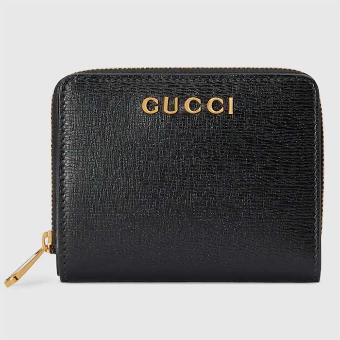 Gucci Unisex GG Mini Wallet Gucci Script Black Leather Taffeta Lining
