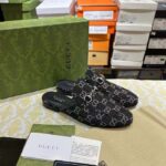 Gucci Unisex GG Princetown Slipper Black Denim Horsebit Leather Flat - Imagen 2