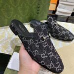 Gucci Unisex GG Princetown Slipper Black Denim Horsebit Leather Flat - Imagen 4