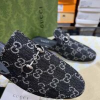 Gucci Unisex GG Princetown Slipper Black Denim Horsebit Leather Flat (1)