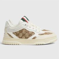 Gucci Unisex GG Re-Web Sneaker Script Beige Interlocking G Low Heel (13)