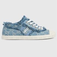 Gucci Unisex GG Sneaker Blue Denim Rubber Sole Lace Up Flat (2)