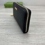 Gucci Unisex GG Zip Around Wallet Gucci Script Black Leather Taffeta - Imagen 6