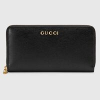 Gucci Unisex GG Zip Around Wallet Gucci Script Black Leather Taffeta