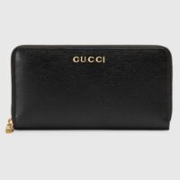 Gucci Unisex GG Zip Around Wallet Gucci Script Black Leather Taffeta (4)