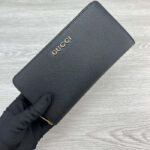 Gucci Unisex GG Zip Around Wallet Gucci Script Black Leather Taffeta - Imagen 7