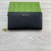 Gucci Unisex GG Zip Around Wallet Gucci Script Black Leather Taffeta (4)