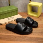 Gucci Unisex Slide Sandal Interlocking G Black Leather Flat – Bild 2