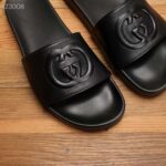 Gucci Unisex Slide Sandal Interlocking G Black Leather Flat – Bild 7