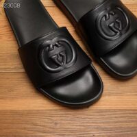 Gucci Unisex Slide Sandal Interlocking G Black Leather Flat (6)