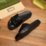 Gucci Unisex Slide Sandal Interlocking G Black Leather Flat – Bild 6