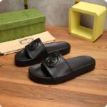 Gucci Unisex Slide Sandal Interlocking G Black Leather Flat – Bild 5