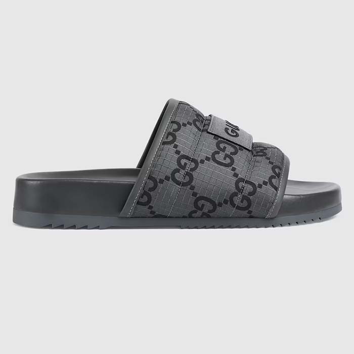 Gucci Unsiex GG Slide Sandal Black Ripstop Recycled Rubber Flat