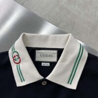 Gucci Women Cotton Piquet Polo Interlocking G Black Side Vents Short Sleeves (3)