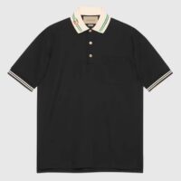 Gucci Women Cotton Piquet Polo Interlocking G Black Side Vents Short Sleeves (3)