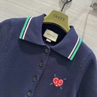 Gucci Women Fine Knit Dress Embroidery GG Heart Point Collar (9)