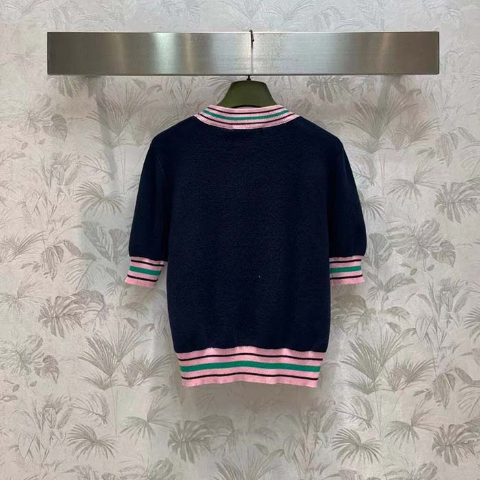 Gucci Women Fine Knit Sweater Embroidery GG Heart Round Neck