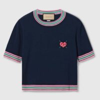 Gucci Women Fine Knit Sweater Embroidery GG Heart Round Neck (7)