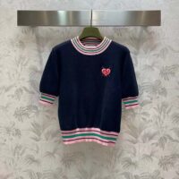 Gucci Women Fine Knit Sweater Embroidery GG Heart Round Neck (7)