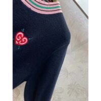 Gucci Women Fine Knit Sweater Embroidery GG Heart Round Neck (7)