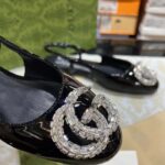 Gucci Women GG Ballerina Double G Black Patent Leather Crystals Flat – Image 3