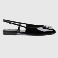 Gucci Women GG Ballerina Double G Black Patent Leather Crystals Flat (11)