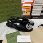 Gucci Women GG Ballerina Double G Black Patent Leather Crystals Flat – Image 2