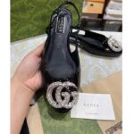 Gucci Women GG Ballerina Double G Black Patent Leather Crystals Flat – Image 4