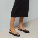 Gucci Women GG Ballerina Double G Black Patent Leather Crystals Flat – Image 11