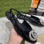 Gucci Women GG Ballerina Double G Black Patent Leather Crystals Flat – Image 5