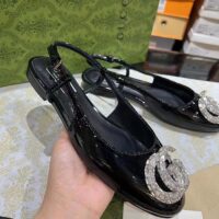 Gucci Women GG Ballerina Double G Black Patent Leather Crystals Flat (11)