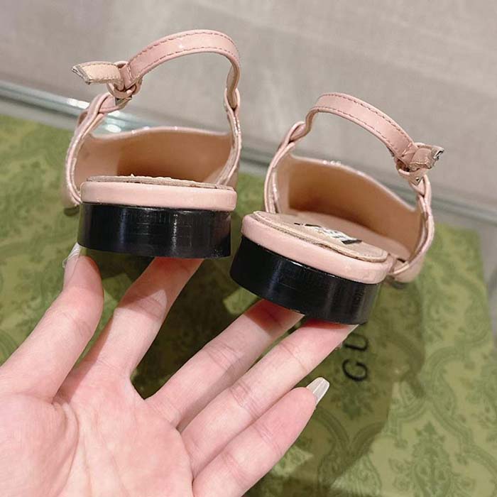 Gucci Women GG Ballerina Double G Pink Patent Leather Crystals Flat