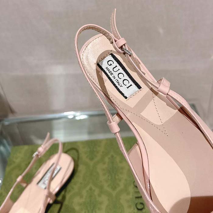 Gucci Women GG Ballerina Double G Pink Patent Leather Crystals Flat