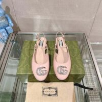 Gucci Women GG Ballerina Double G Pink Patent Leather Crystals Flat (2)
