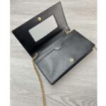 Gucci Women GG Chain Wallet Gucci Script Black Leather Taffeta Lining - Imagen 9