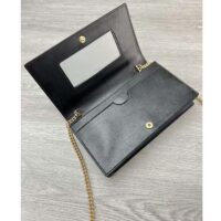 Gucci Women GG Chain Wallet Gucci Script Black Leather Taffeta Lining (4)