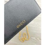 Gucci Women GG Chain Wallet Gucci Script Black Leather Taffeta Lining - Imagen 8
