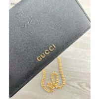 Gucci Women GG Chain Wallet Gucci Script Black Leather Taffeta Lining (4)