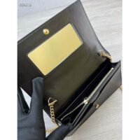 Gucci Women GG Chain Wallet Gucci Script Black Leather Taffeta Lining (4)