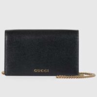 Gucci Women GG Chain Wallet Gucci Script Black Leather Taffeta Lining (4)