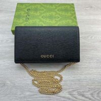 Gucci Women GG Chain Wallet Gucci Script Black Leather Taffeta Lining (4)