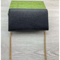 Gucci Women GG Chain Wallet Gucci Script Black Leather Taffeta Lining (4)