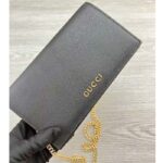 Gucci Women GG Chain Wallet Gucci Script Black Leather Taffeta Lining - Imagen 5
