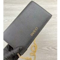 Gucci Women GG Chain Wallet Gucci Script Black Leather Taffeta Lining (4)