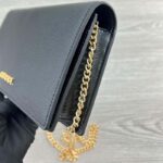 Gucci Women GG Chain Wallet Gucci Script Black Leather Taffeta Lining - Imagen 7